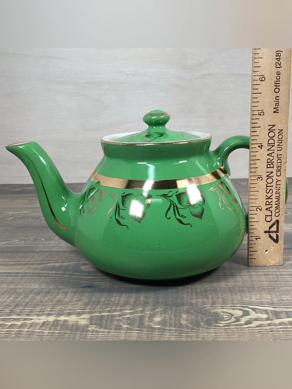 Vintage Hall China Pottery 6 Cup Teapot 032 Emerald Green & Gold 5.5x9